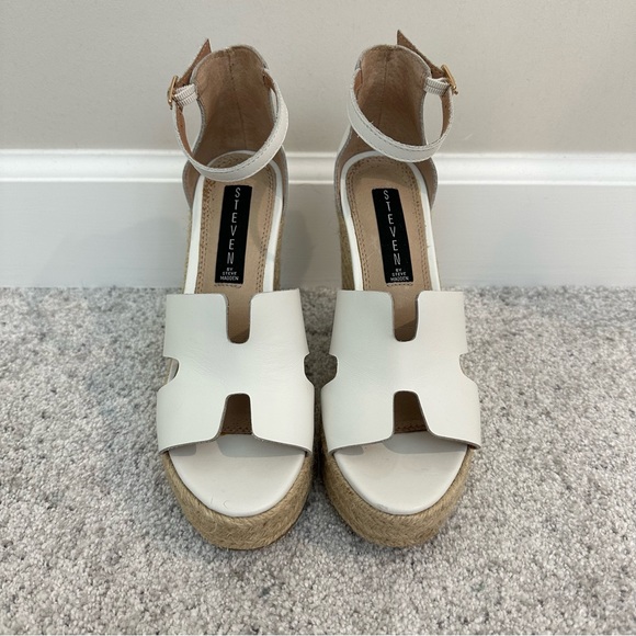 Steven Steve Madden Sirena White Leather Espadrille Platform Sandals - Picture 4 of 9